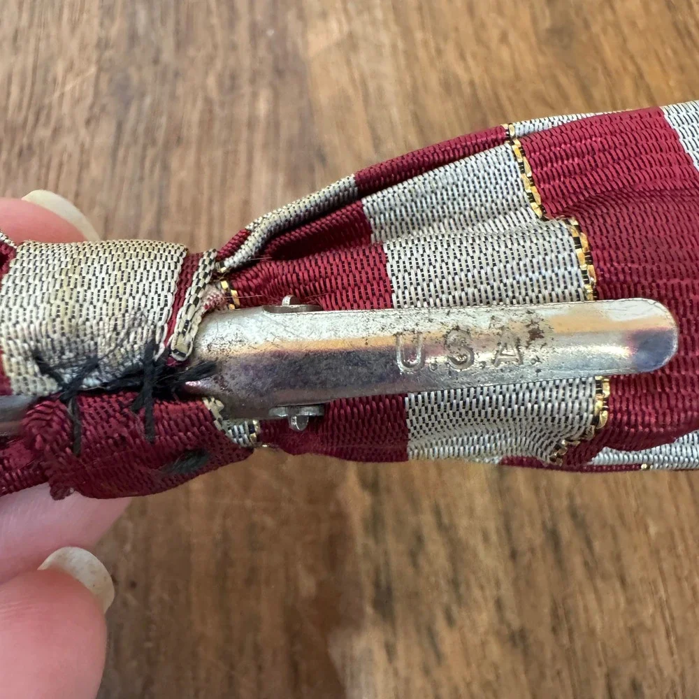 Vintage USA Best Clip Bow Tie Burgundy‎ Striped Novelty Accessory